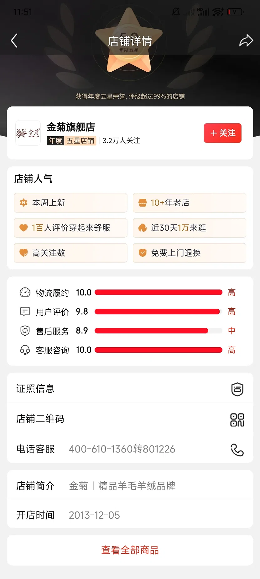 京东金菊官方旗舰店,5.0分,3.2万关注,10+年老店
