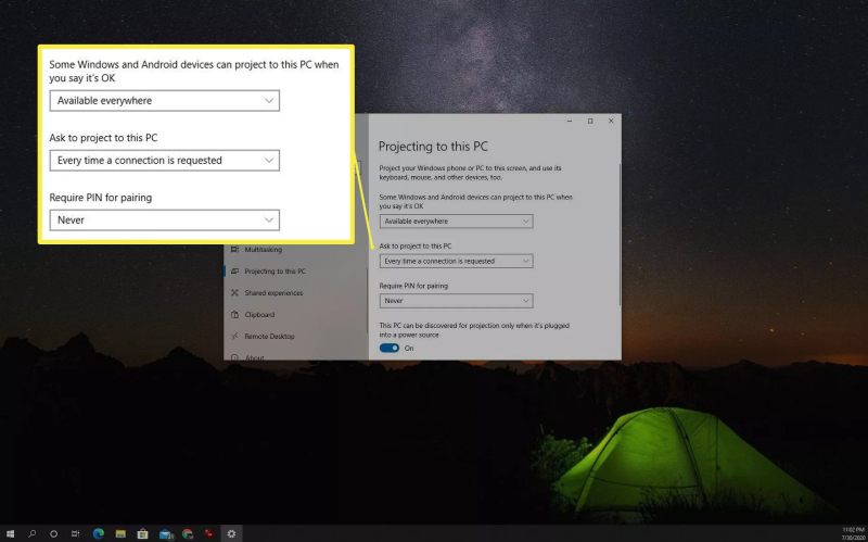 投影到此电脑的设置