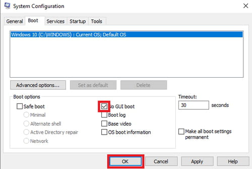 Windows 10 Boot选项卡