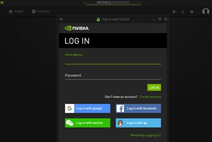 登录GeForce Experience