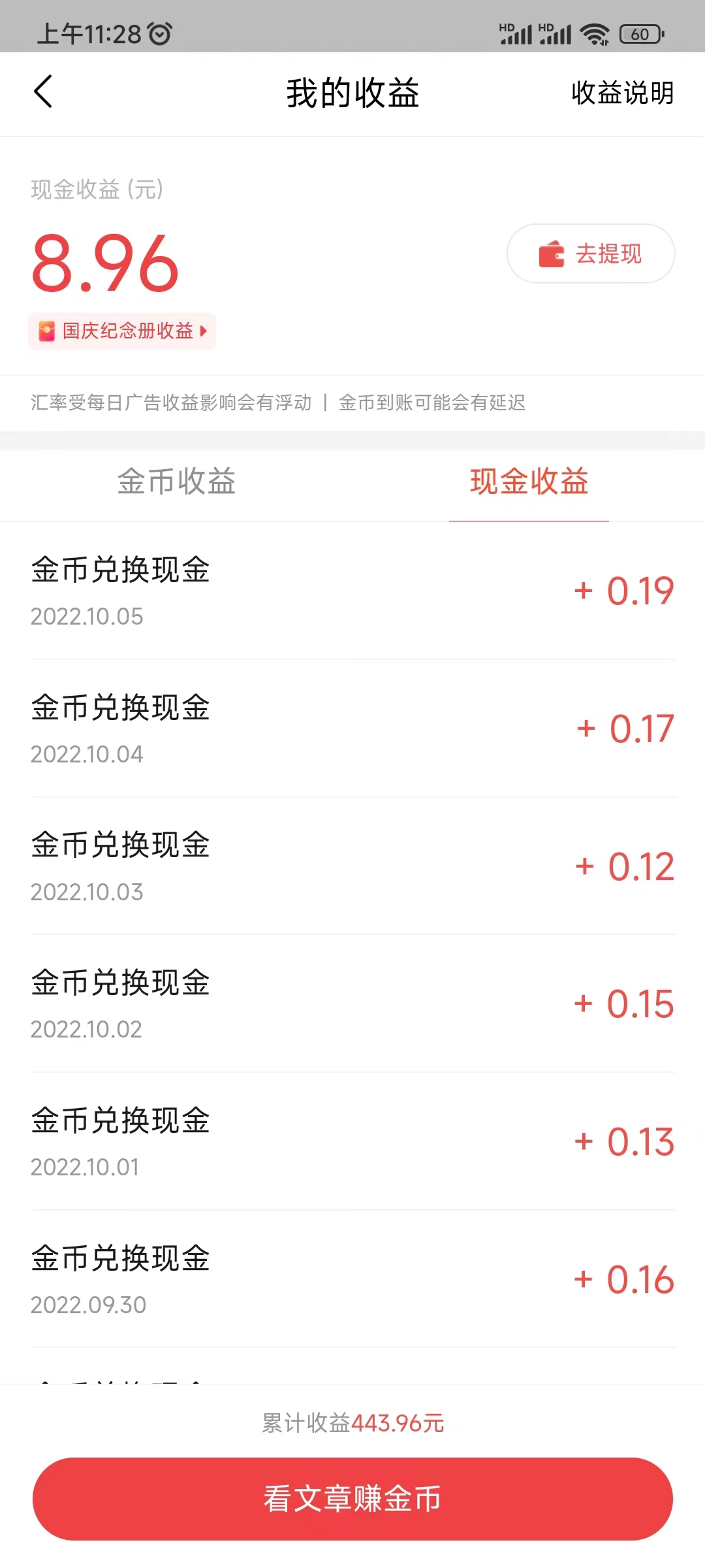 头条搜索极速版兑换增加0.19元